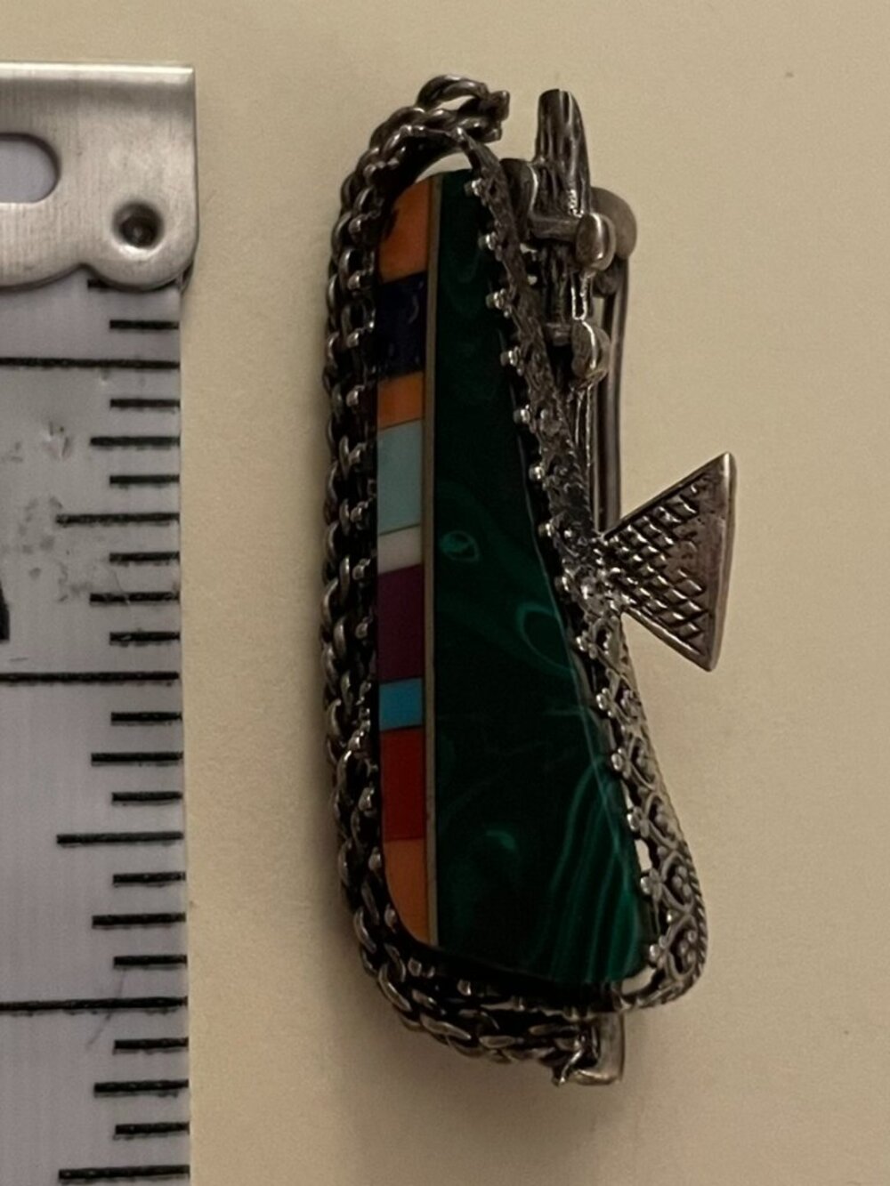 Vintage Sterling Silver Handmade OOAK Malachite Boho Pin Bob Stringer Y2K $175